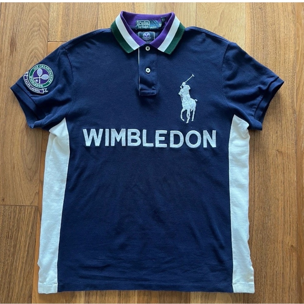 Vintage Y2K Men's Polo Ralph Lauren Wimbledon Spellout Navy Blue Shirt Size S